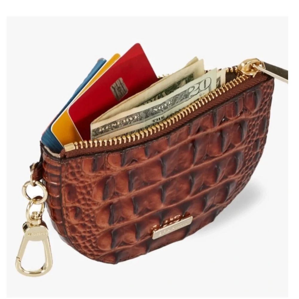 Brahmin Black Croc-Embossed Leather Key Pouch with Gold Hardware
